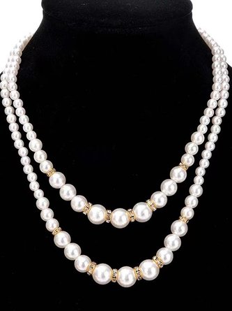 Imitation Pearl Beaded Double-Layer Long Necklace