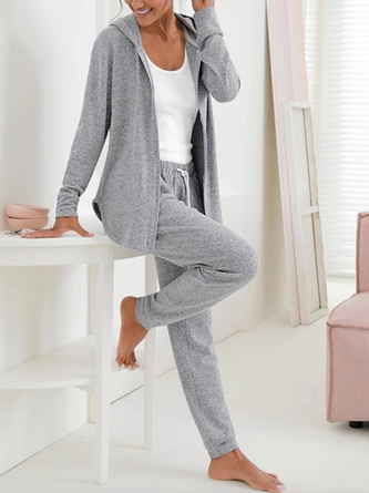 Women Plain Drawstring Two-Piece Coat & Pants Matching Set